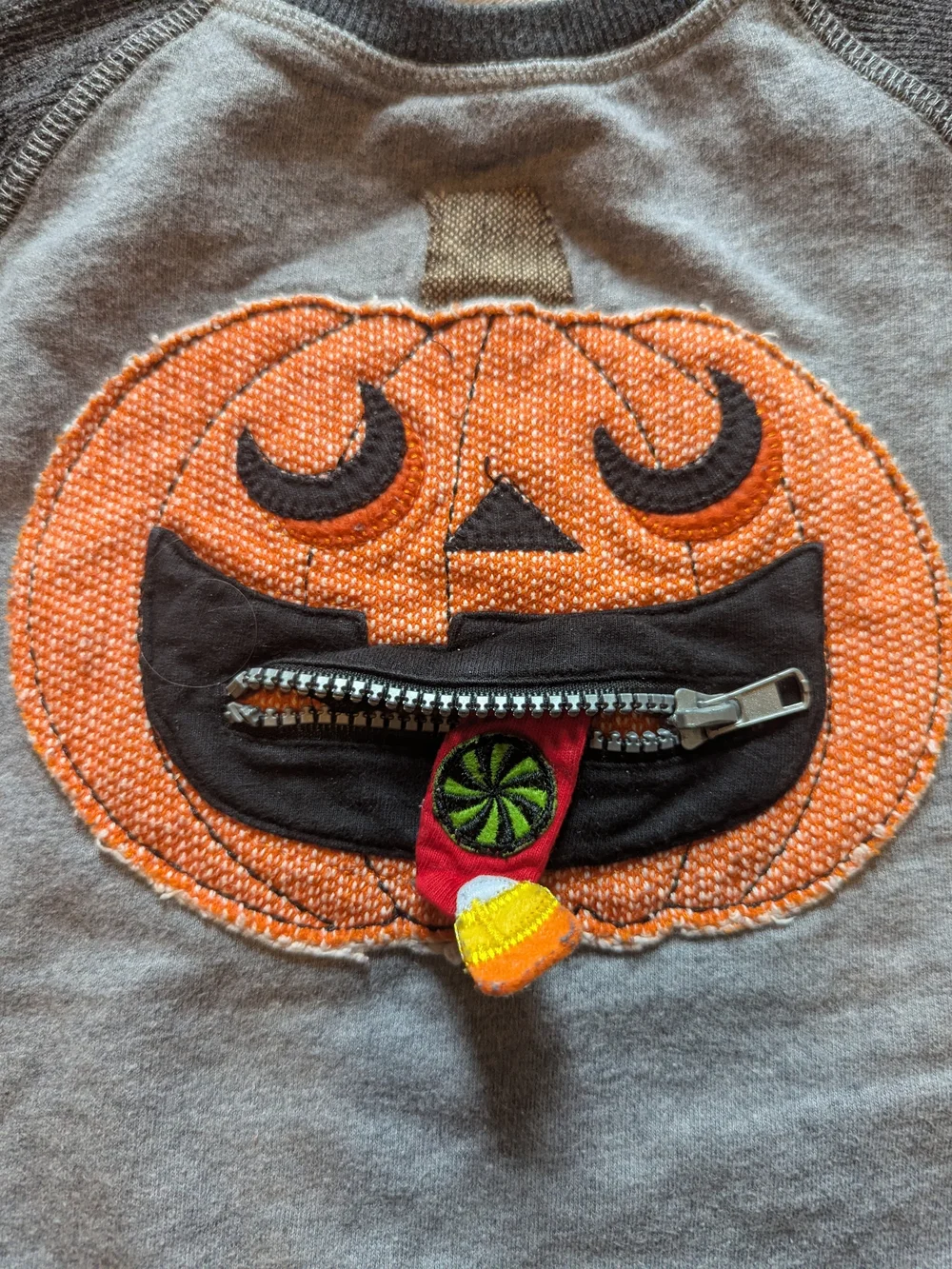 Mud Pie 4-5T Kids Pumpkin Zip-Front Sweatshirt - Gray & Charcoal